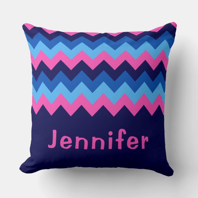 Guay Blue Pink Chevron Monograma Gran Cojín decora (Anverso)