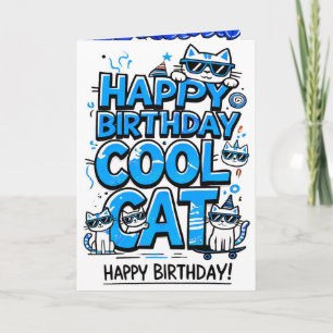 Guay Cat con tarjeta de cumpleaños de sombras azul