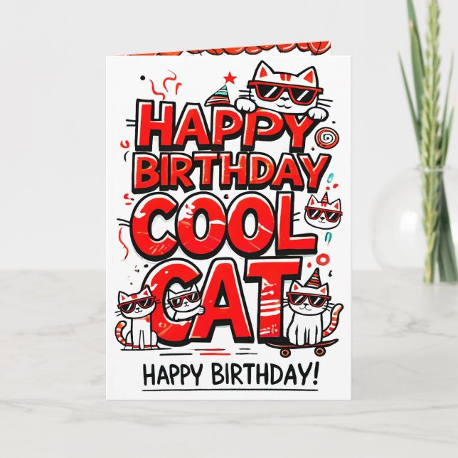 Guay Cat con tarjeta de cumpleaños Red Shades (Anverso)