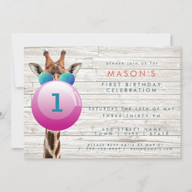 Guay Giraffe y Bubblegum| Invitación de fiesta (Anverso)