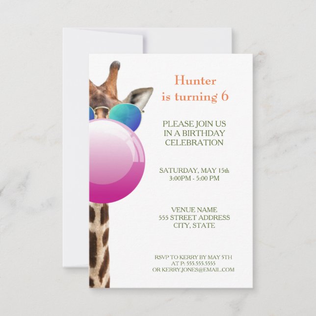 Guay Giraffe y Bubblegum | Invitación de fiesta (Anverso)