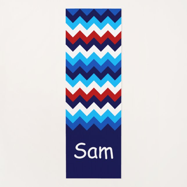 Guay Red White Blue Chevrons Monograma Yoga Mat (Anverso)