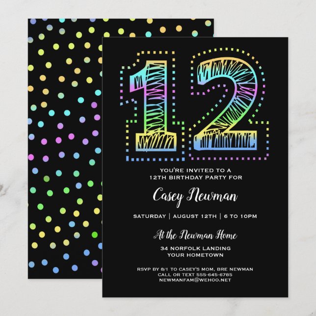 Guay sobre la invitación a la fiesta de cumpleaños (Anverso / Reverso)