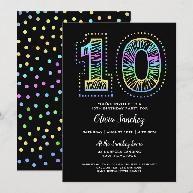 Guay sobre la invitación a la fiesta de cumpleaños (Anverso / Reverso)