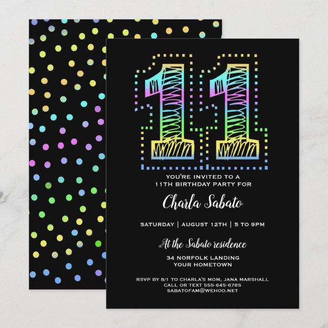 Guay sobre la invitación a la fiesta de cumpleaños (Anverso / Reverso)