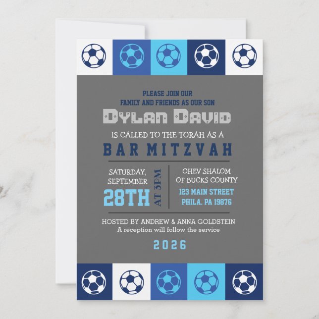 GUAY SOCCER Blue Bar Bat Mitzvah Invitación (Anverso)