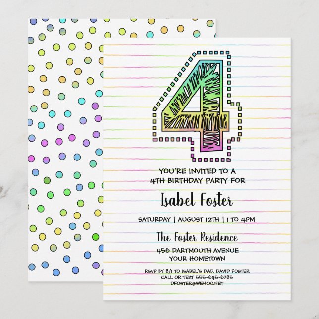 Guay Whimsical Fun 4ª Invitación a la fiesta de cu (Anverso / Reverso)