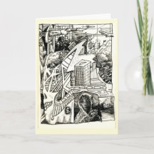 "Guerra moderna", tarjeta de dibujo con tinta