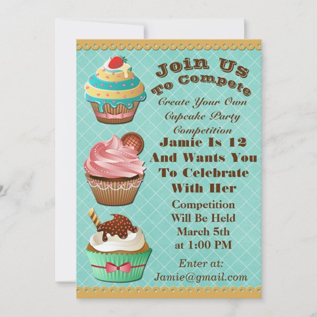 Guerras De Cupcake Bake De Cumpleaños Invitación A (Anverso)
