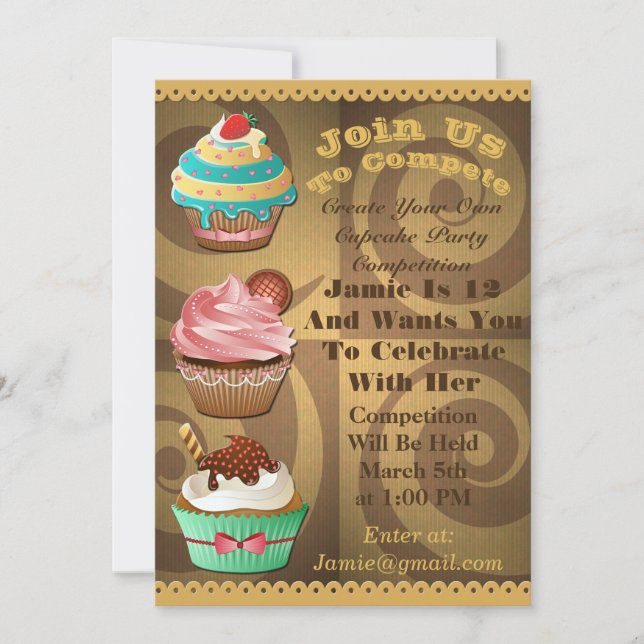Guerras De Cupcake Bake De Cumpleaños Invitación D (Anverso)