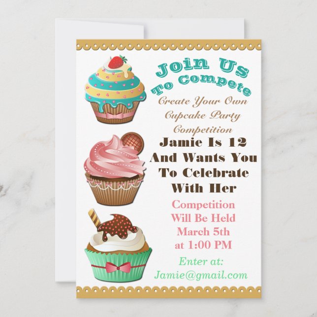 Guerras De Cupcake Bake Off Birthday Invitación mu (Anverso)