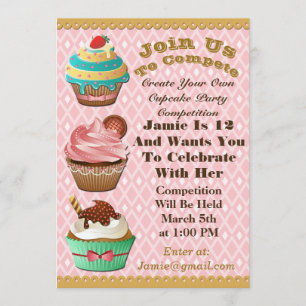 Guerras De Cupcake Invitación De Diamante Rosa De 