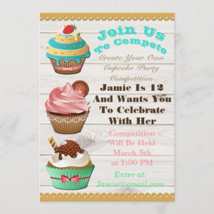 Guerras De Cupcake Invitación De Madera Blanca De 