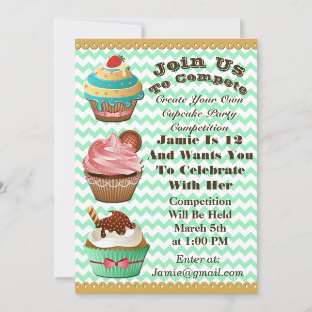 Guerras De Cupcake Invitación Verde De Cumpleaños (Anverso)