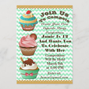 Guerras De Cupcake Invitación Verde De Cumpleaños