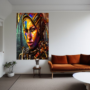 Guerrera ciberpunk Poster de arte de IA