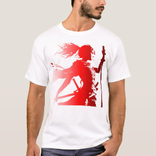 Guerrera en rojo - Camiseta con poder de silueta f