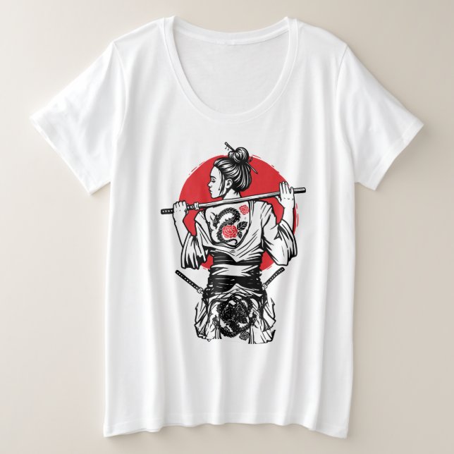 Guerrera Samurái Femenina – Tatuaje de Rosa de Dra (Anverso del diseño)