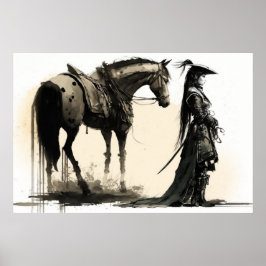 Guerrera y caballo, arte de boceto, arte de tinta