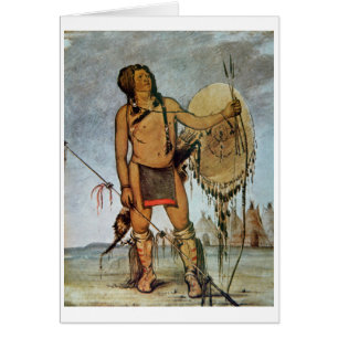 Guerrero del Comanche con un escudo, una lanza y
