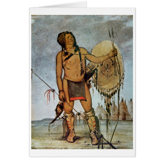 Guerrero del Comanche con un escudo, una lanza y (Frente)