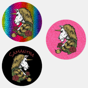 Guerrero unicornio Fiesta Pegatina redondo clásico