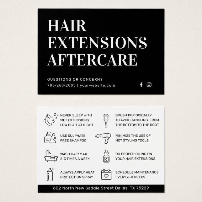 Guía de cuidado posterior del cabello clásico negr (Anverso y reverso)