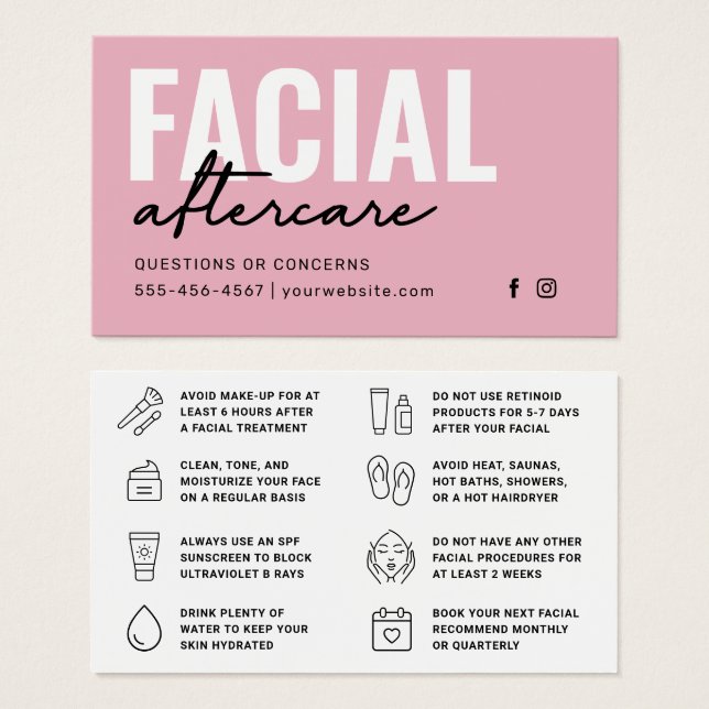 Guía de cuidados posteriores faciales moderna rosa (Anverso y reverso)