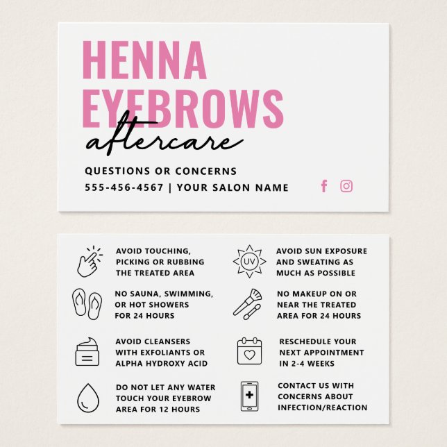 Guía de cuidados posteriores para cejas con henna  (Anverso y reverso)