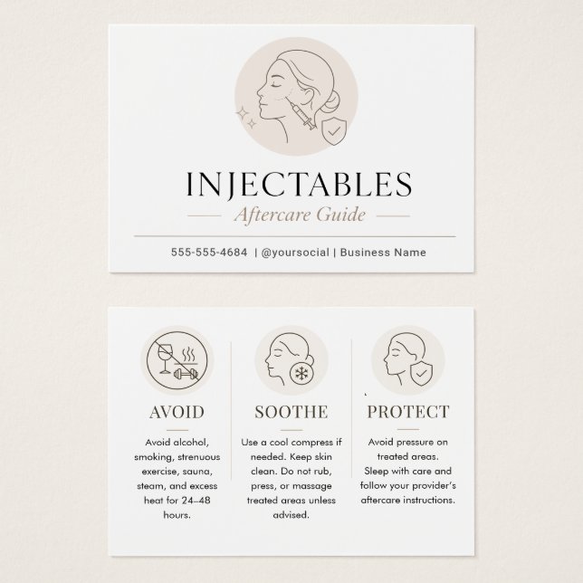 Guía de cuidados posteriores para inyectables beig (Anverso y reverso)