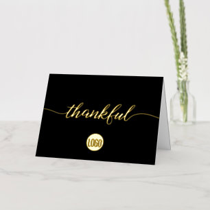 Guión agradecido Logotipo dorado negro personaliza