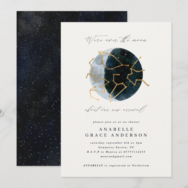 Guión astrologico acuarela luna estrella celestial (Anverso / Reverso)