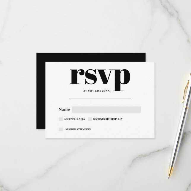 Guión blanco negro negrita moderno boda rsvp (Anverso/Reverso In Situ)