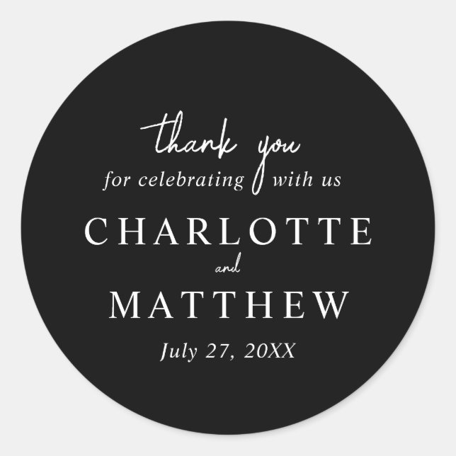 Guión blanco y negro Gracias Pegatina Boda (Anverso)
