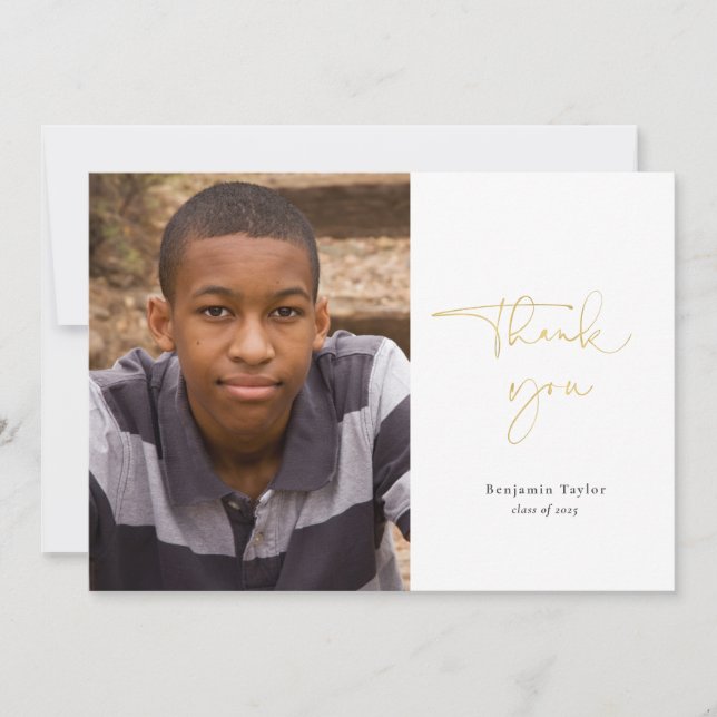 Guión Casual Dorado Foto Graduación Agradecimiento (Anverso)