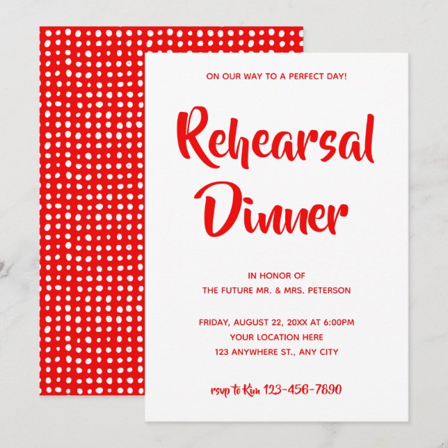 Guión Casual Rojo | Invitación a la cena de ensayo (Anverso / Reverso)