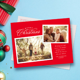 Guión clásico para navidad navideña dos fotos rojo