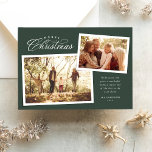 Guión clásico para navidad navideña dos fotos verd<br><div class="desc">Envíe Navidades de alegría este año con esta sencilla y elegante tarjeta verde de dos fotos de vacaciones. El bonito tratamiento tipo Feliz Navidad se combina con dos fotos a la manera de un libro de recortes. La tarjeta festiva también incluye un área para un mensaje personalizado por encima del...</div>