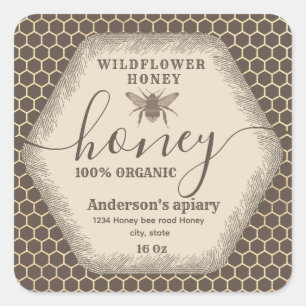 Guión de abeja de miel de cosecha vintage etiqueta