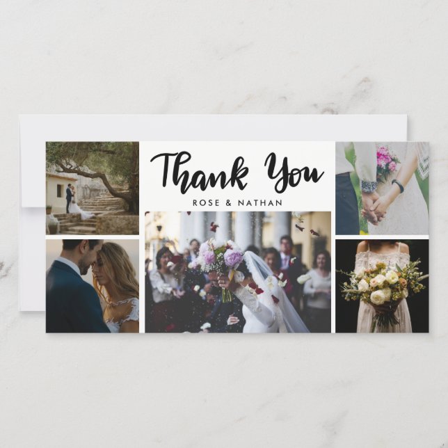 Guión de agradecimiento de cinco fotos de boda (Anverso)