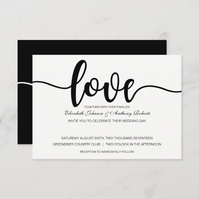 Guión de amor simple | Invitaciones a la boda mode (Anverso / Reverso)