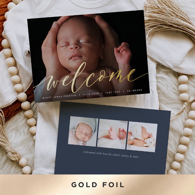 Guión de bienvenida dorado | Anuncio de nacimiento (Subido por el creador)