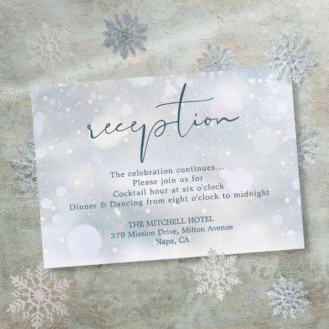 Guión de boda de invierno invernal Recepción de bo (Winter Wonderland Script Snow Wedding Reception Enclosure Card)