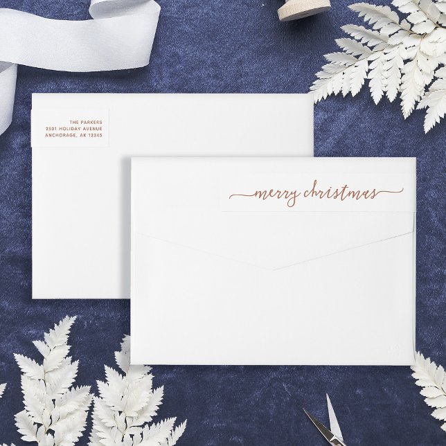 Guión de Boho Terracotta | Dirección navideña (Stylish and elegant wrap-around return address labels for Christmas)