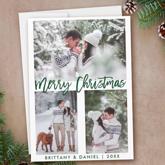 Guión de brocha verde foto Feliz Navidad (Customize to add text to back of card.)
