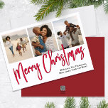 Guión de caligrafía roja para Feliz Navidad Multi<br><div class="desc">Este diseño cuenta con una alegre tarjeta de foto con guión de caligrafía navideña con un collage multifoto de tres plantillas, un sencillo y elegante minimalismo minimalista, tarjetas de foto de vacaciones para Navidades, una sencilla foto minimalista para la familia, un elegante Navidad tradicional, un elegante guión moderno de caligrafía,...</div>