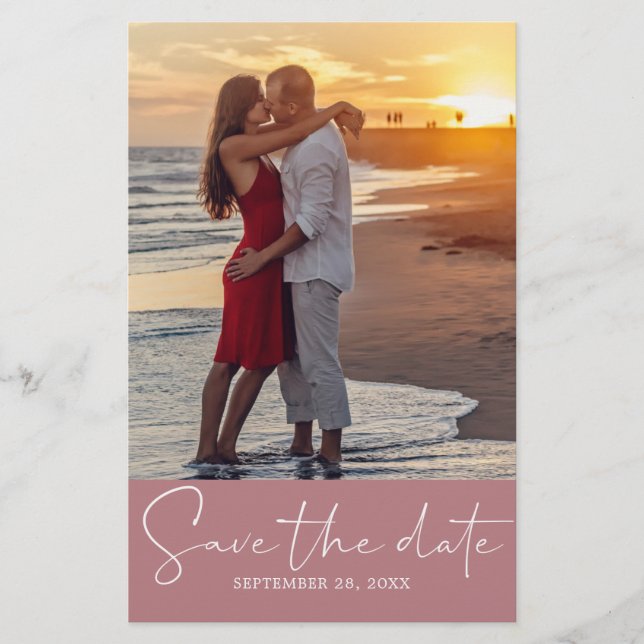 Guión de Chic Save the Date Volante de foto rosa p (Frente)