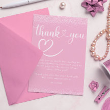 Guión de corazón de agradecimiento con brillo rosa