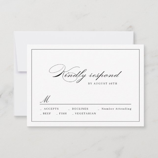 Guión de elegancia clásica Boda simple RSVP (Anverso)