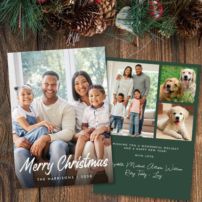 Guión de Feliz Navidad Colaje de Fotos (Merry Christmas Script Photo Collage Holiday Card)